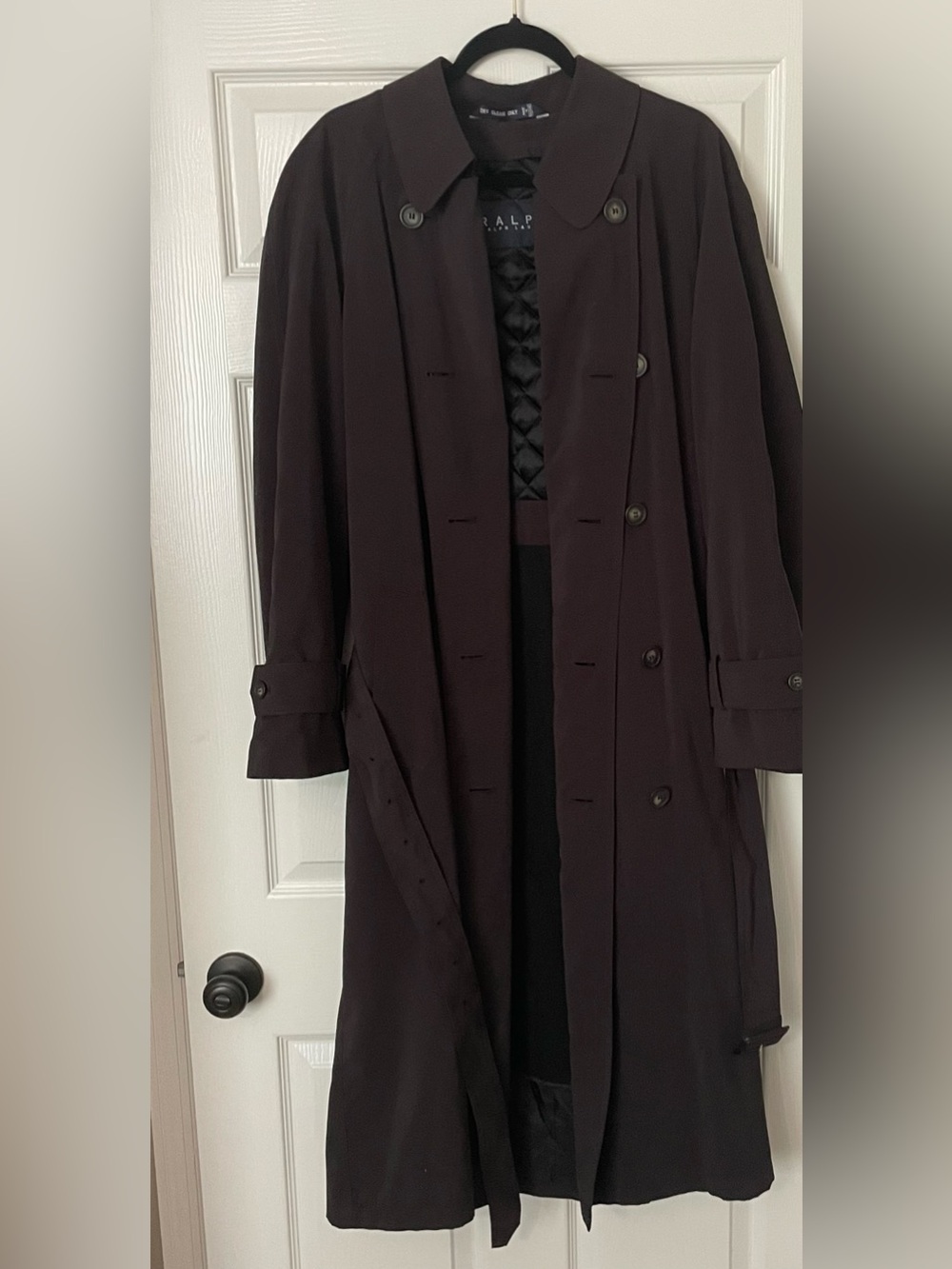 RALPH Ralph Lauren Trench Rain Coat Jacket Duster - Black - Mens 40R -w/Liner